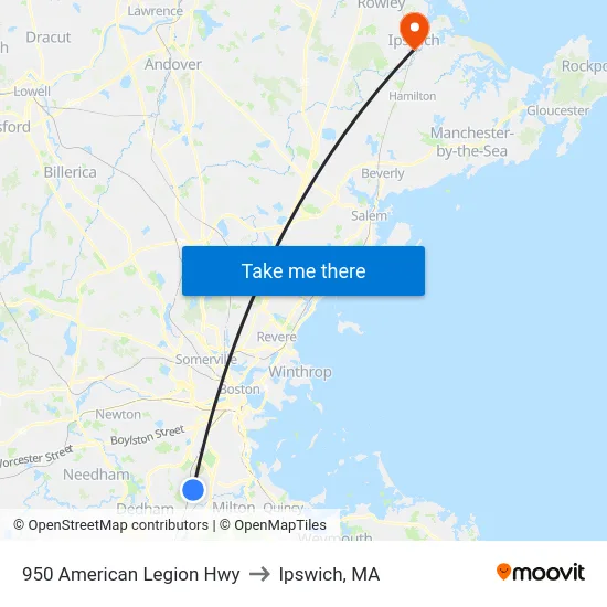 950 American Legion Hwy to Ipswich, MA map