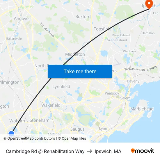 Cambridge Rd @ Rehabilitation Way to Ipswich, MA map