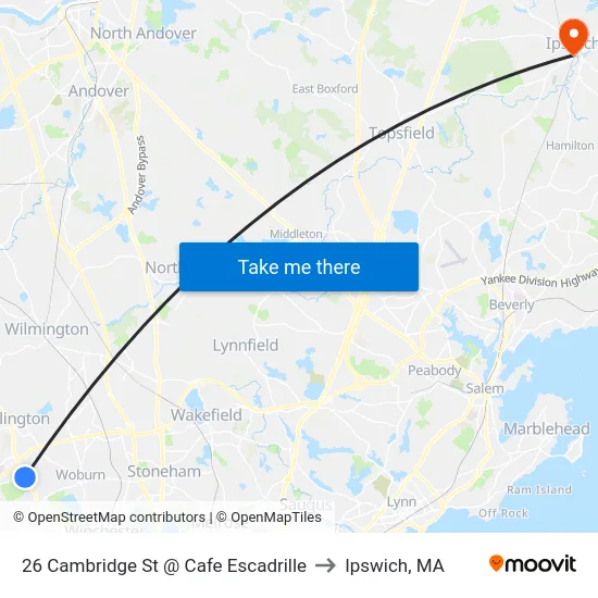 26 Cambridge St @ Cafe Escadrille to Ipswich, MA map