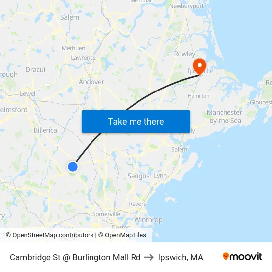 Cambridge St @ Burlington Mall Rd to Ipswich, MA map
