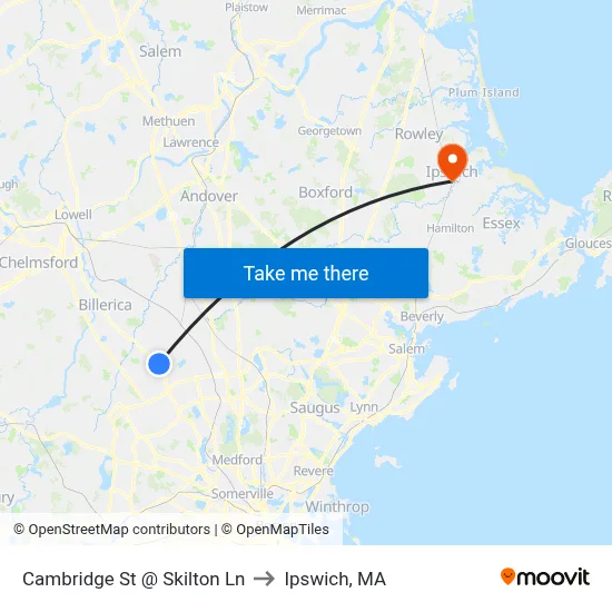 Cambridge St @ Skilton Ln to Ipswich, MA map