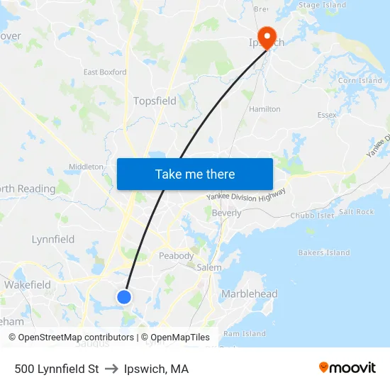 500 Lynnfield St to Ipswich, MA map