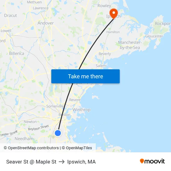 Seaver St @ Maple St to Ipswich, MA map