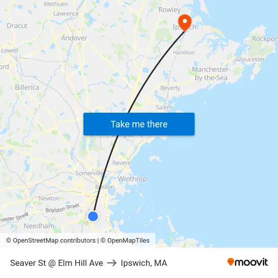 Seaver St @ Elm Hill Ave to Ipswich, MA map