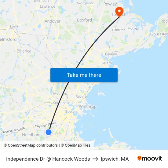 Independence Dr @ Hancock Woods to Ipswich, MA map