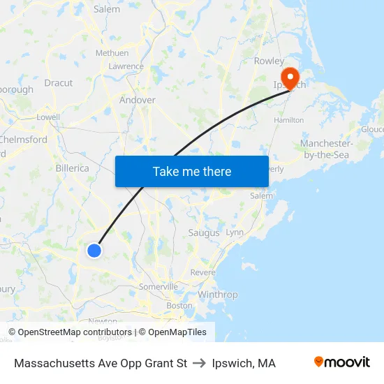 Massachusetts Ave Opp Grant St to Ipswich, MA map