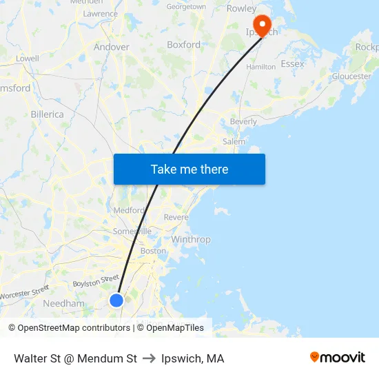 Walter St @ Mendum St to Ipswich, MA map