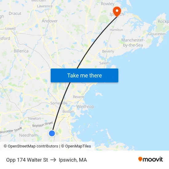 Opp 174 Walter St to Ipswich, MA map