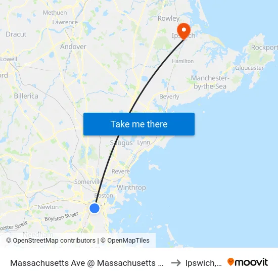 Massachusetts Ave @ Massachusetts Ave Station to Ipswich, MA map