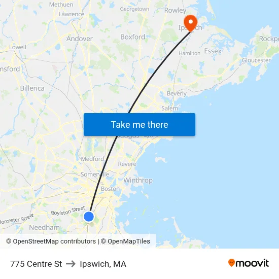 775 Centre St to Ipswich, MA map