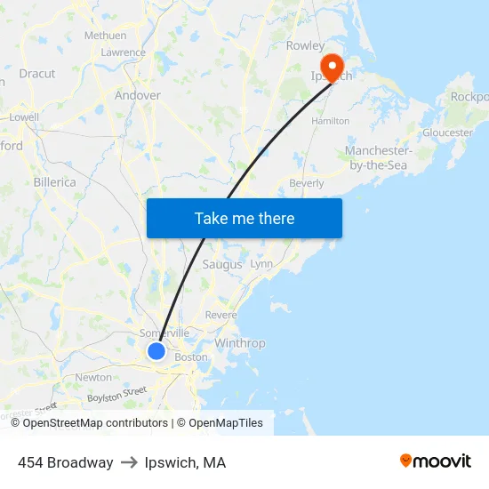 454 Broadway to Ipswich, MA map