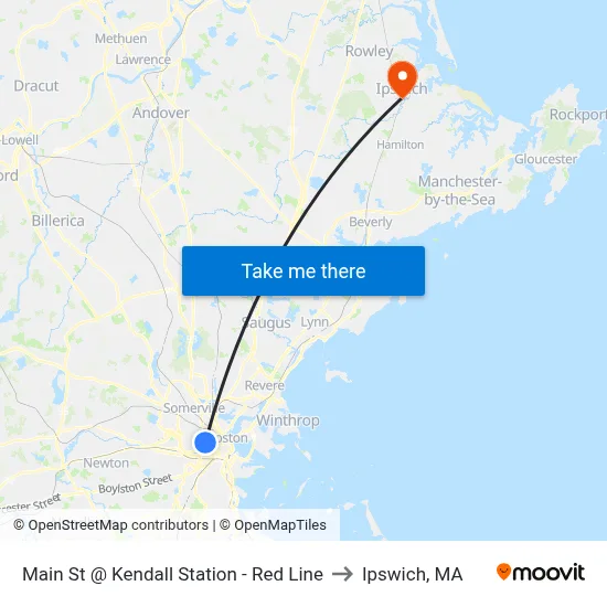Main St @ Kendall Station - Red Line to Ipswich, MA map