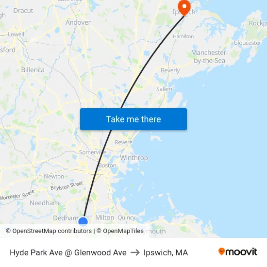 Hyde Park Ave @ Glenwood Ave to Ipswich, MA map