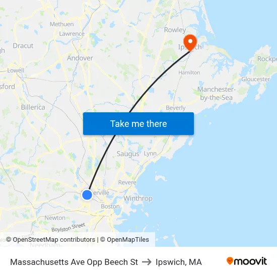 Massachusetts Ave Opp Beech St to Ipswich, MA map