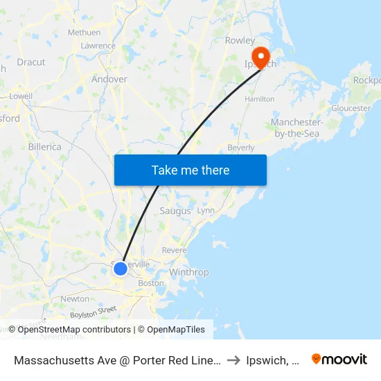 Massachusetts Ave @ Porter Red Line Sta to Ipswich, MA map