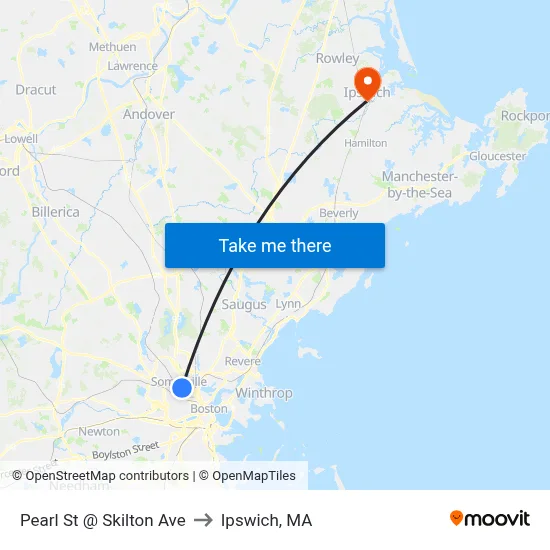 Pearl St @ Skilton Ave to Ipswich, MA map