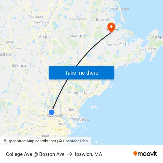 College Ave @ Boston Ave to Ipswich, MA map