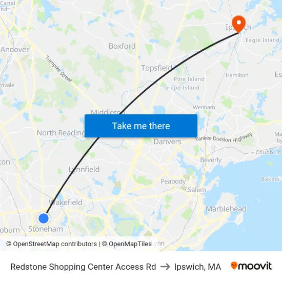 Redstone Shopping Center Access Rd to Ipswich, MA map