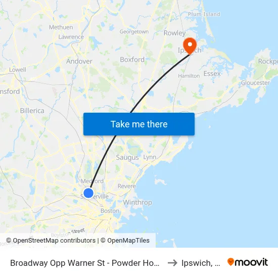 Broadway Opp Warner St - Powder House Sq to Ipswich, MA map
