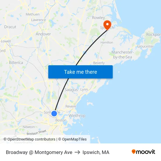 Broadway @ Montgomery Ave to Ipswich, MA map