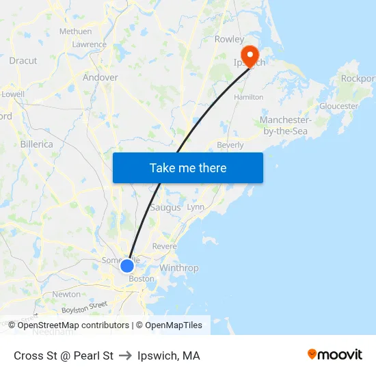 Cross St @ Pearl St to Ipswich, MA map
