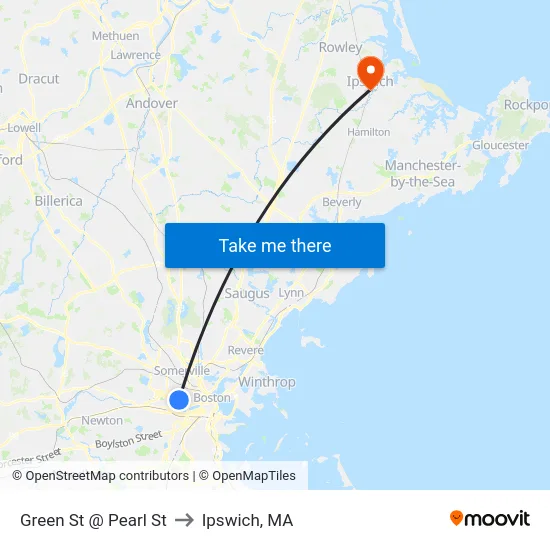 Green St @ Pearl St to Ipswich, MA map
