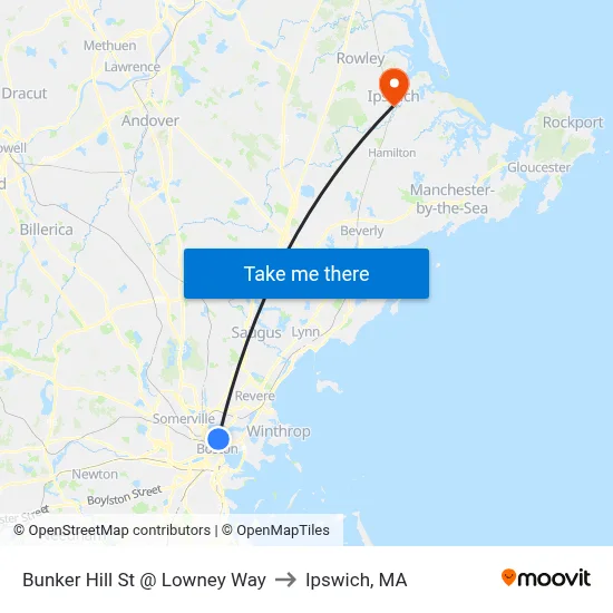 Bunker Hill St @ Lowney Way to Ipswich, MA map