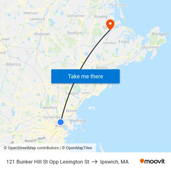 121 Bunker Hill St Opp Lexington St to Ipswich, MA map