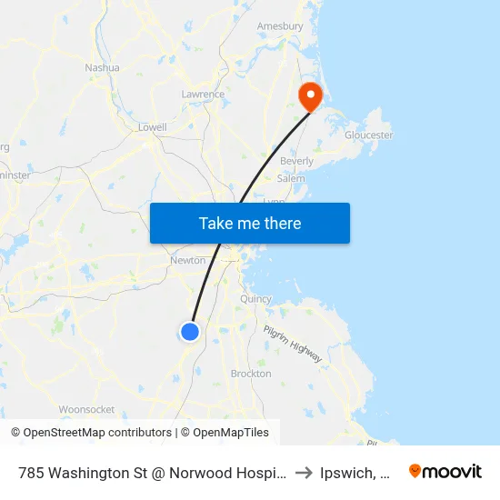 785 Washington St @ Norwood Hospital to Ipswich, MA map