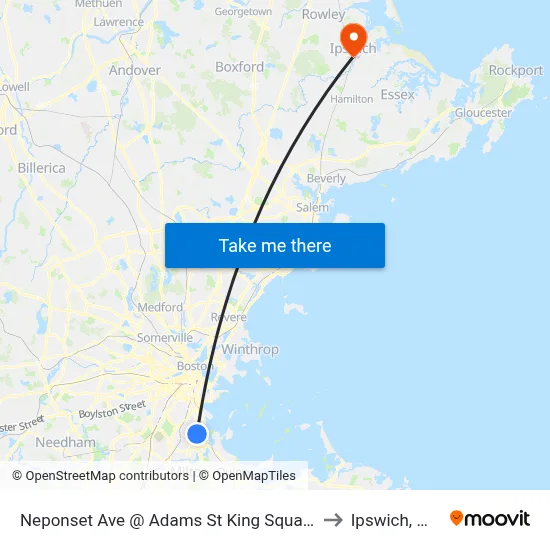 Neponset Ave @ Adams St King Square to Ipswich, MA map
