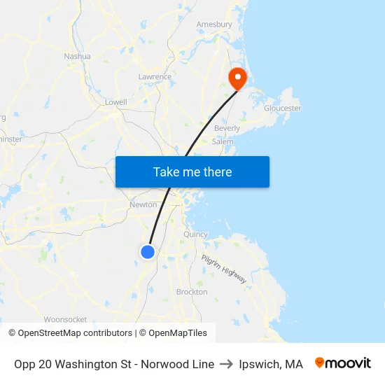 Opp 20 Washington St - Norwood Line to Ipswich, MA map