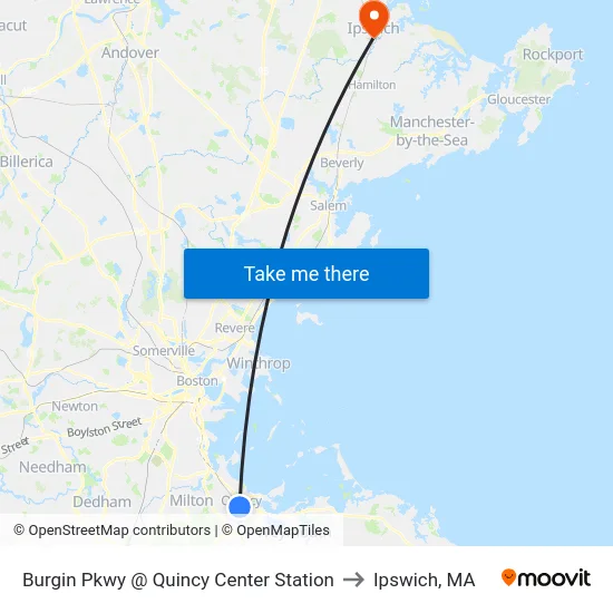 Burgin Pkwy @ Quincy Center Station to Ipswich, MA map