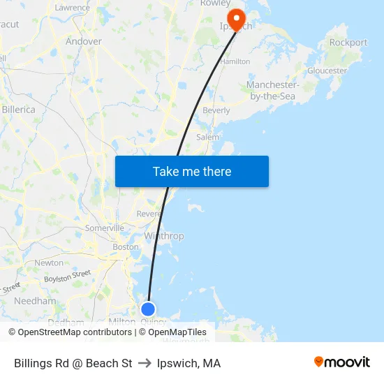 Billings Rd @ Beach St to Ipswich, MA map