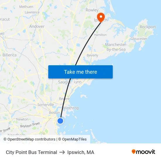City Point Bus Terminal to Ipswich, MA map