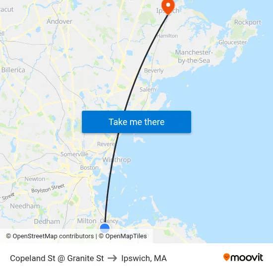 Copeland St @ Granite St to Ipswich, MA map