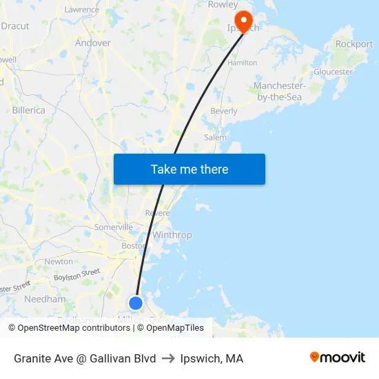Granite Ave @ Gallivan Blvd to Ipswich, MA map