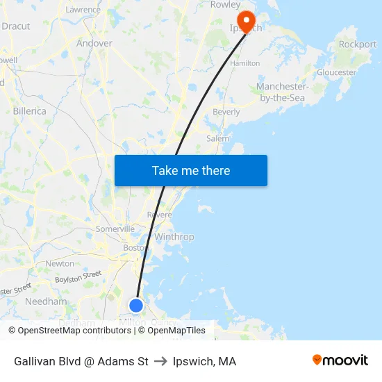 Gallivan Blvd @ Adams St to Ipswich, MA map
