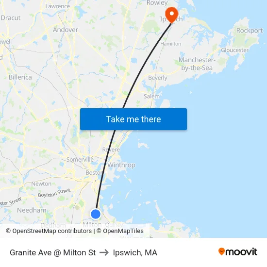 Granite Ave @ Milton St to Ipswich, MA map