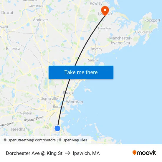 Dorchester Ave @ King St to Ipswich, MA map