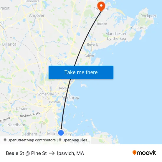 Beale St @ Pine St to Ipswich, MA map
