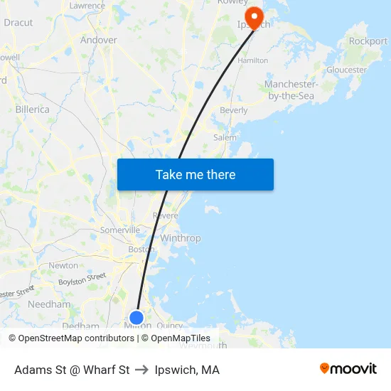Adams St @ Wharf St to Ipswich, MA map