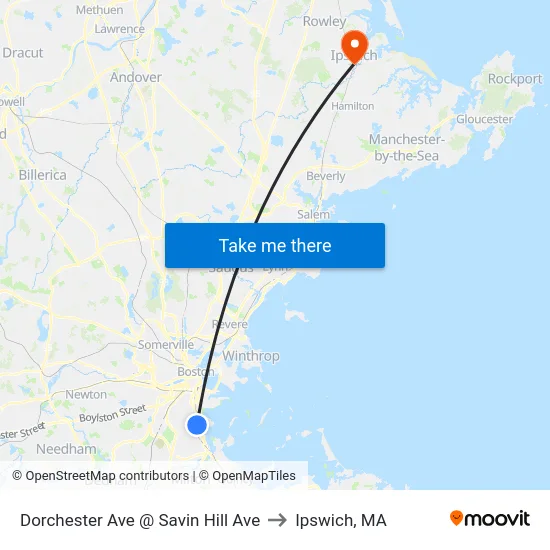 Dorchester Ave @ Savin Hill Ave to Ipswich, MA map