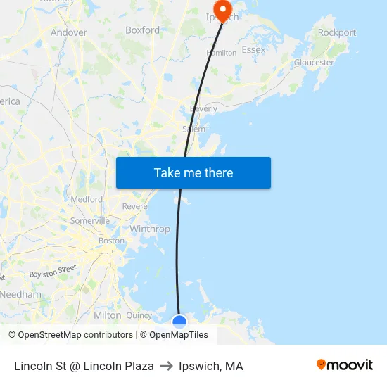 Lincoln St @ Lincoln Plaza to Ipswich, MA map