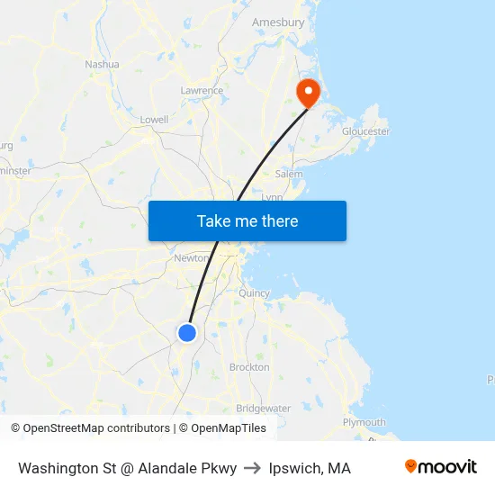 Washington St @ Alandale Pkwy to Ipswich, MA map