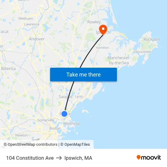 104 Constitution Ave to Ipswich, MA map