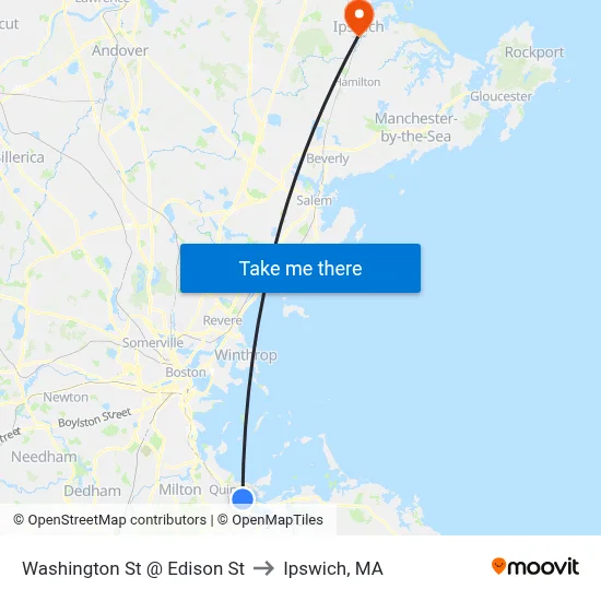 Washington St @ Edison St to Ipswich, MA map