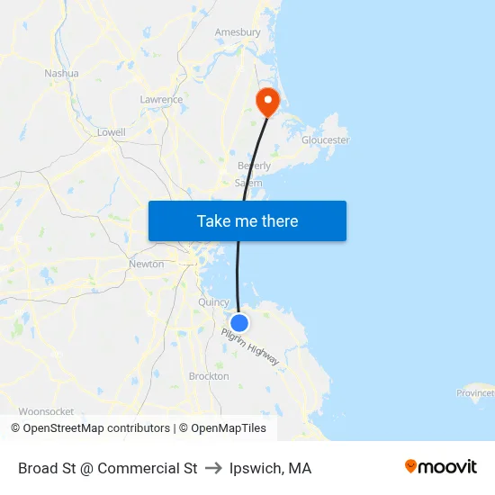 Broad St @ Commercial St to Ipswich, MA map