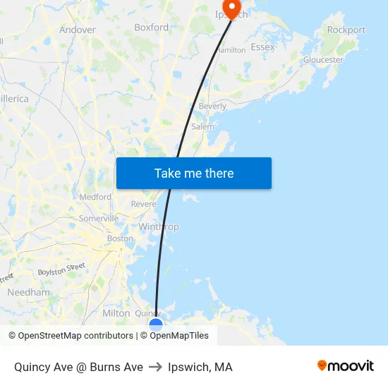 Quincy Ave @ Burns Ave to Ipswich, MA map