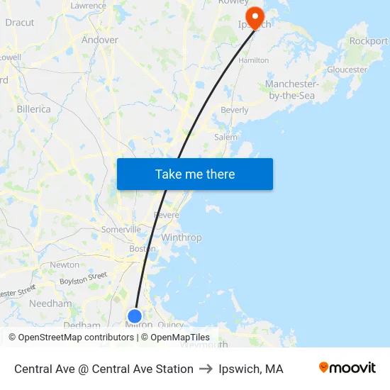 Central Ave @ Central Ave Station to Ipswich, MA map