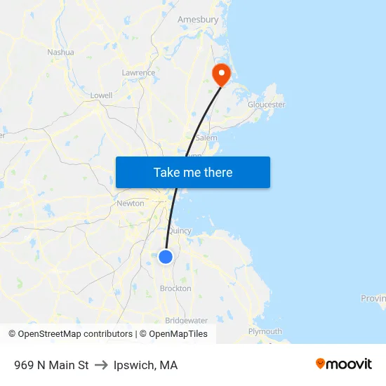 969 N Main St to Ipswich, MA map